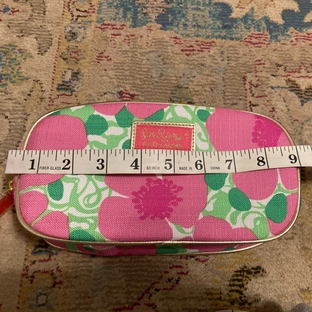 Lilly Pulitzer Estée Lauder Pink And Green Floral Makeup Zipper Bag
